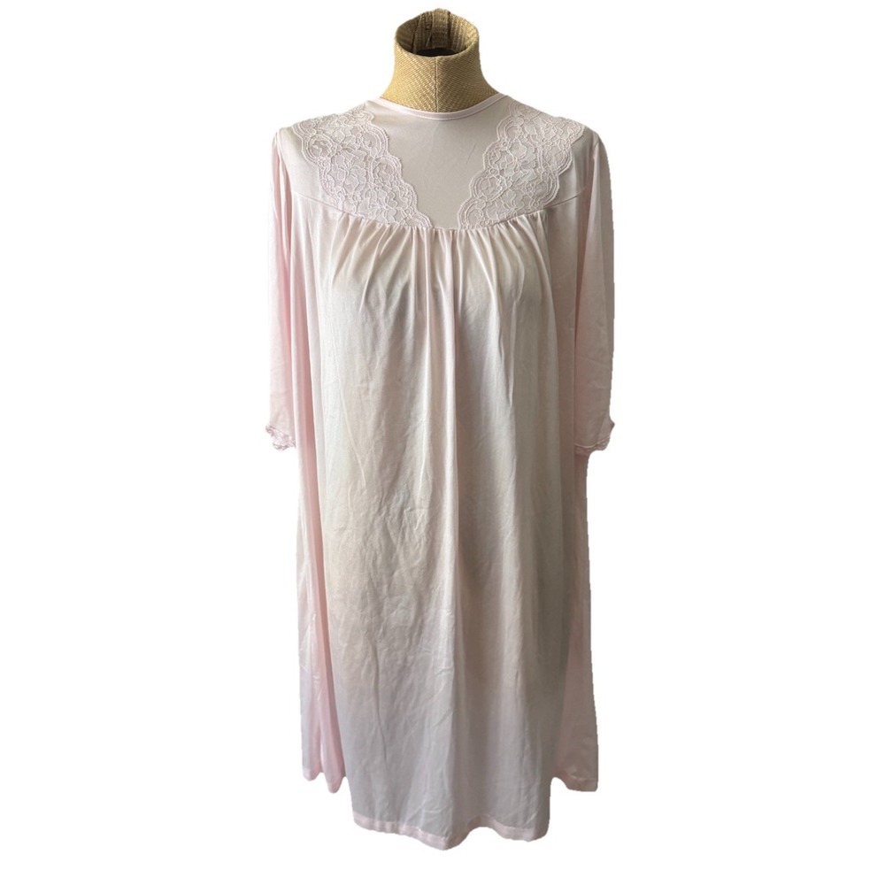 Vintage Nancy King Lingerie Coquette Nylon Nightgown-Pink-med Large Open Back‎